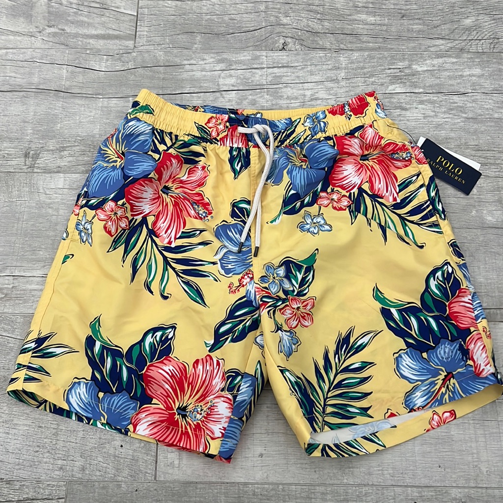 Polo Ralph Lauren Mens Traveler Swim Shorts Yellow Tropical Flower Size S